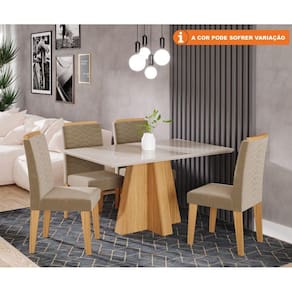 Conjunto Sala De Jantar Patricia 130X80 Tampo MDF/Vidro 4 Cadeiras Clarice Cimol Nature/Offwhite/Joli