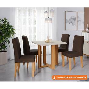 Conjunto Sala de Jantar Flora 94X94 Tampo MDF 4 Cadeiras Maia Cimol Nature/Off White/Mascavo