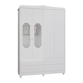 Guarda Roupas de Bebê 4 Portas com Janela e 4 Gavetas Noah New Móveis Peroba Branco Brilho