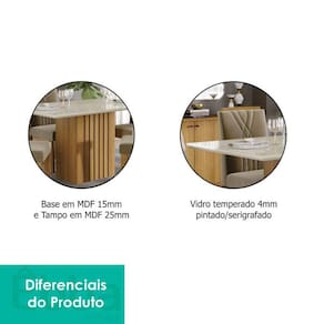 Mesa Retangular para Sala De Jantar 180x90 Tampo De Vidro/MDF Ana Cimol Nature/Off White
