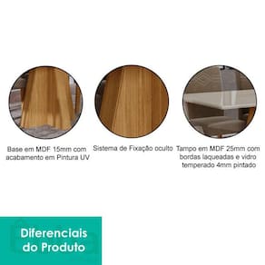 Mesa Retangular para Sala De Jantar 160x80 Tampo De Vidro/MDF Patricia Cimol Nature/Off White