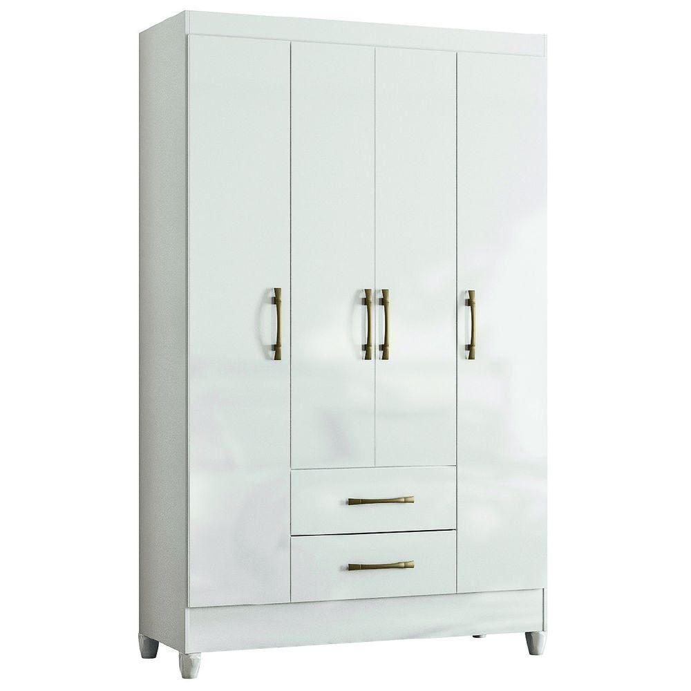 Guarda Roupas Solteiro Infantil 4 Portas 2 Gavetas Paraty Branco Moval