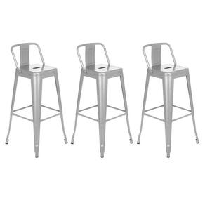 Kit 3 Banquetas Altas Iron Tolix Com Encosto 76 Cm Prata Bancada Cozinha Bar Prata