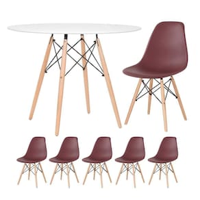 Mesa Redonda Eames 100cm Branco + 5 Cadeiras Marrom