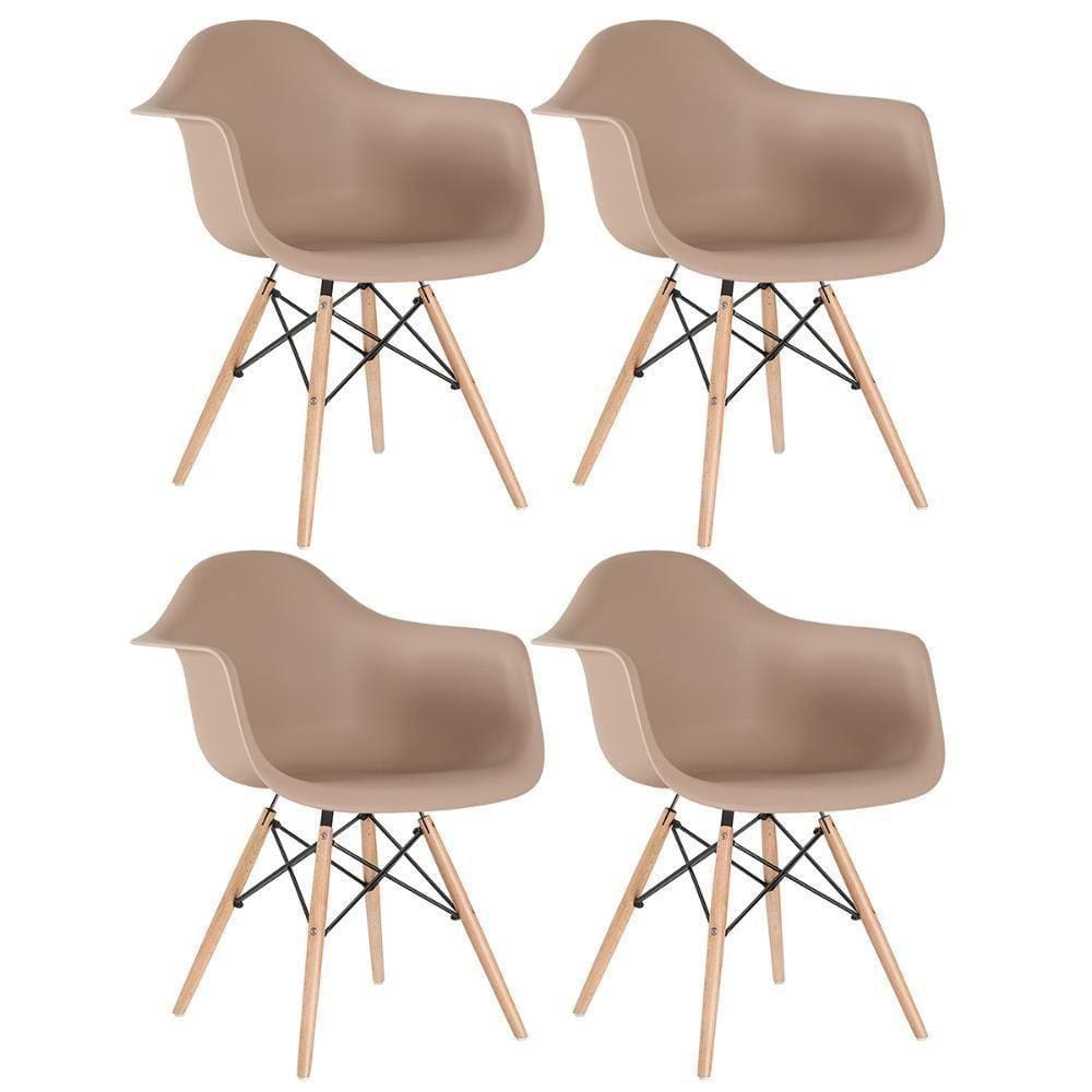 Kit 4 Cadeiras Charles Eames Eiffel Daw Com Braços E Pés De Madeira Clara Marrom Café
