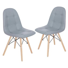 Kit 2 Cadeiras Estofadas Charles Eames Eiffel Botonê Com Pés De Madeira Clara Cinza Médio