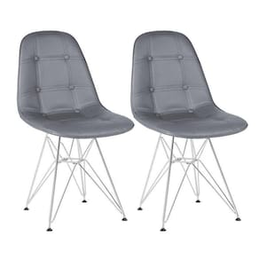 Kit 2 Cadeiras Estofadas Charles Eames Eiffel Botonê Com Pés De Metal Cromado Cinza Escuro