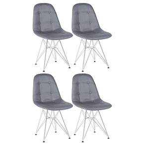 Kit 4 Cadeiras Estofadas Charles Eames Eiffel Botonê Com Pés De Metal Cromado Cinza Escuro