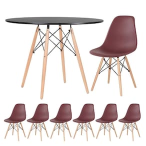 Mesa Redonda Eames 100cm Preto + 6 Cadeiras Marrom