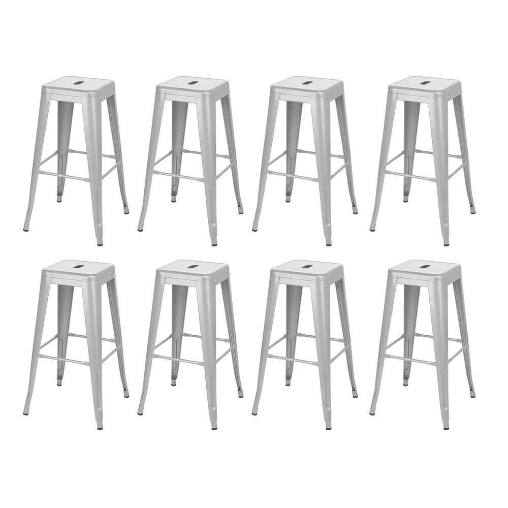 Kit 8 Banquetas Altas Iron Tolix 76 Cm Prata Bancada Cozinha Bar Prata