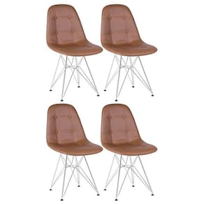 Kit 4 Cadeiras Estofadas Charles Eames Eiffel Botonê Com Pés De Metal Cromado Marrom Marrom