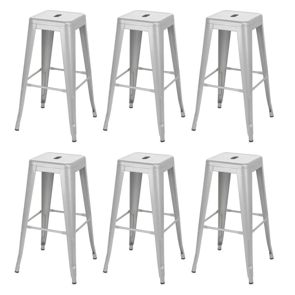 Kit 6 Banquetas Altas Iron Tolix 76 Cm Prata Bancada Cozinha Bar Prata