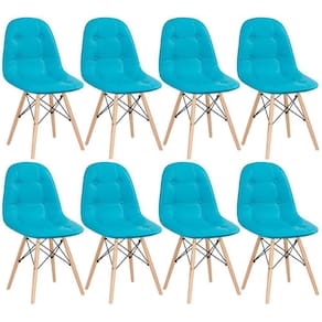 Kit - 8 X Cadeiras Estofadas Eames Eiffel Botonê - Base De Madeira Clara - Tiffany