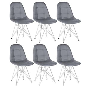 Kit 6 Cadeiras Estofadas Charles Eames Eiffel Botonê Com Pés De Metal Cromado Cinza Escuro