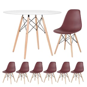 Mesa Redonda Eames 100cm Branco + 6 Cadeiras Marrom