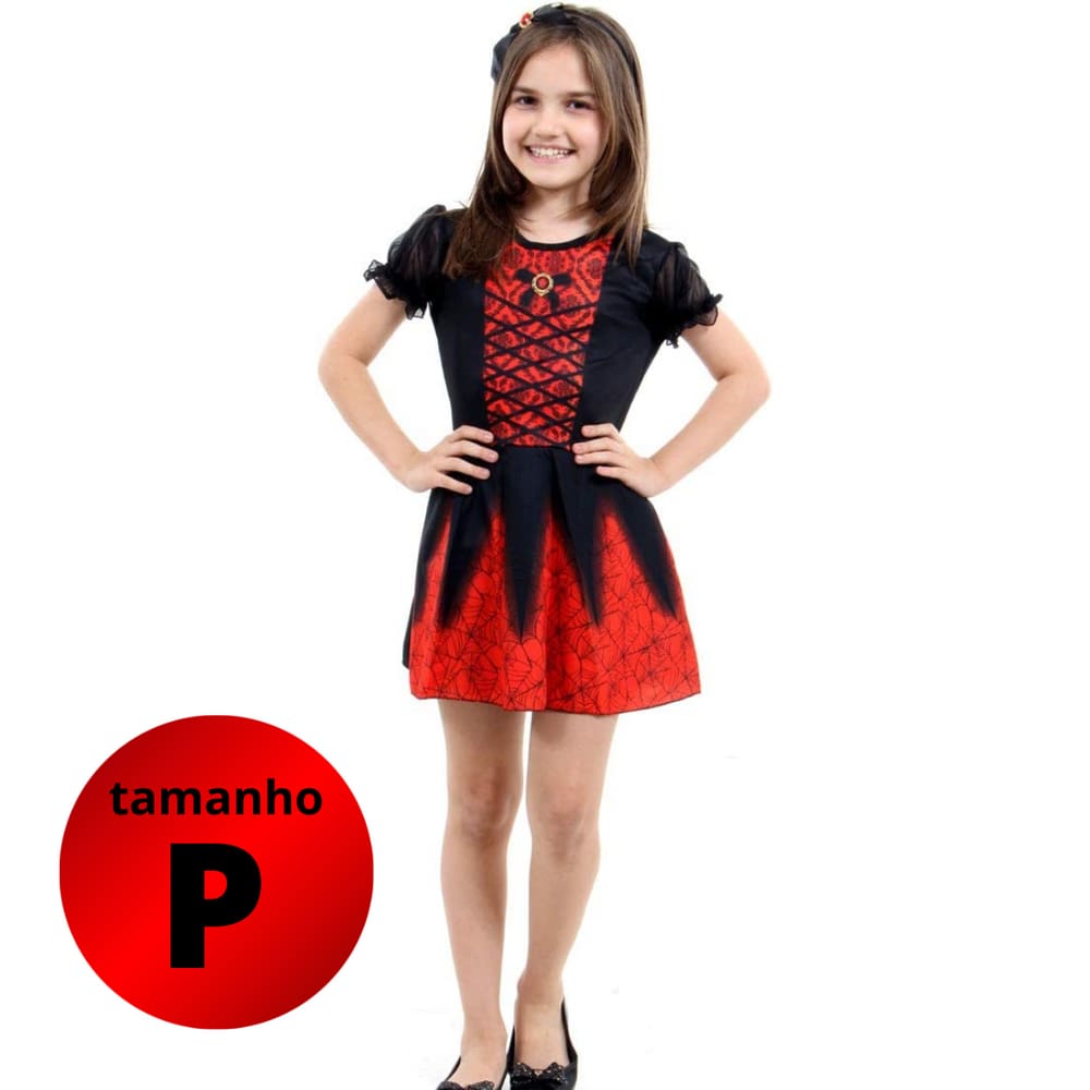 Fantasia Vampira Prata Vestido Infantil com Capa - Halloween