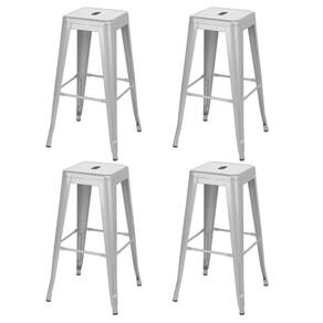Kit 4 Banquetas Altas Iron Tolix 76 Cm Prata Bancada Cozinha Bar Prata