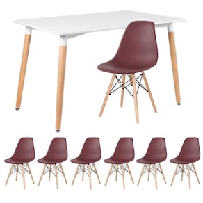 Mesa Retangular 80 X 120 Cm Branco + 6 Cadeiras Marrom