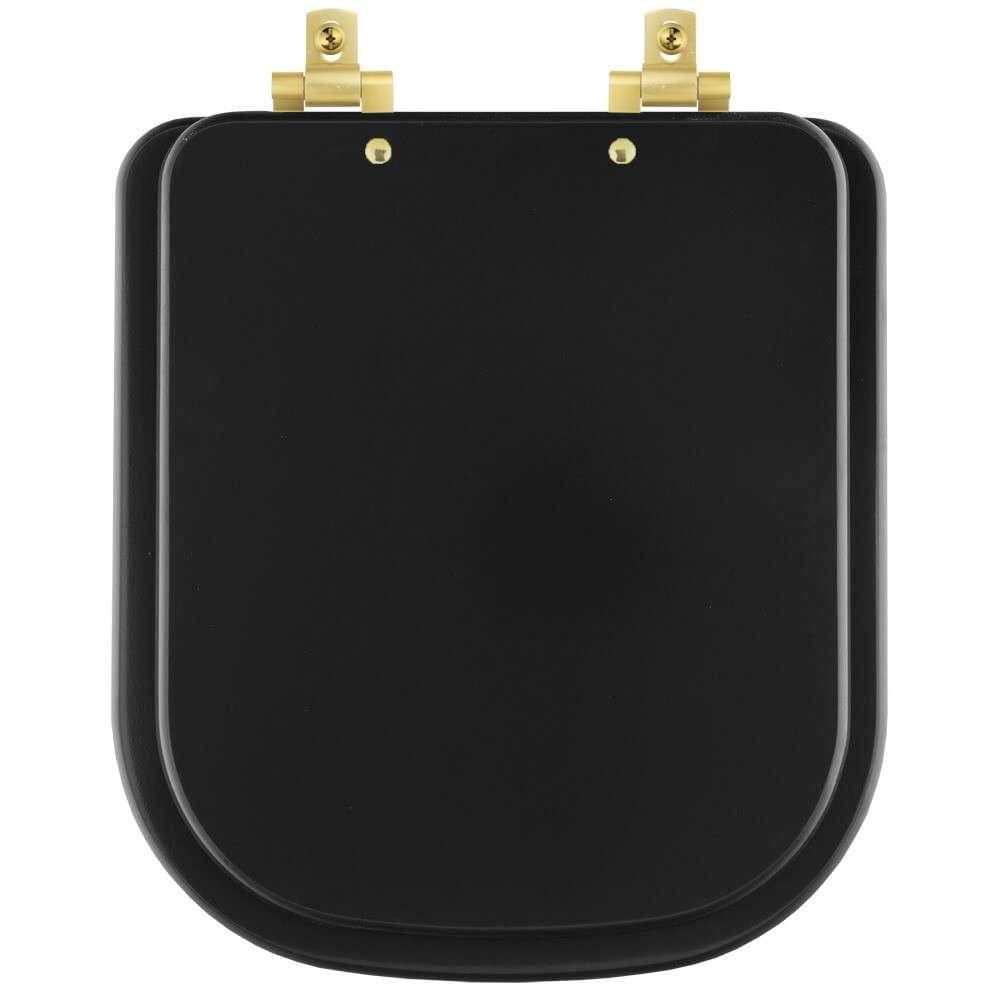 Assento Sanitário MDF Soft Close Quadra Preto Fosco para Vaso Deca com Ferragem Dourada