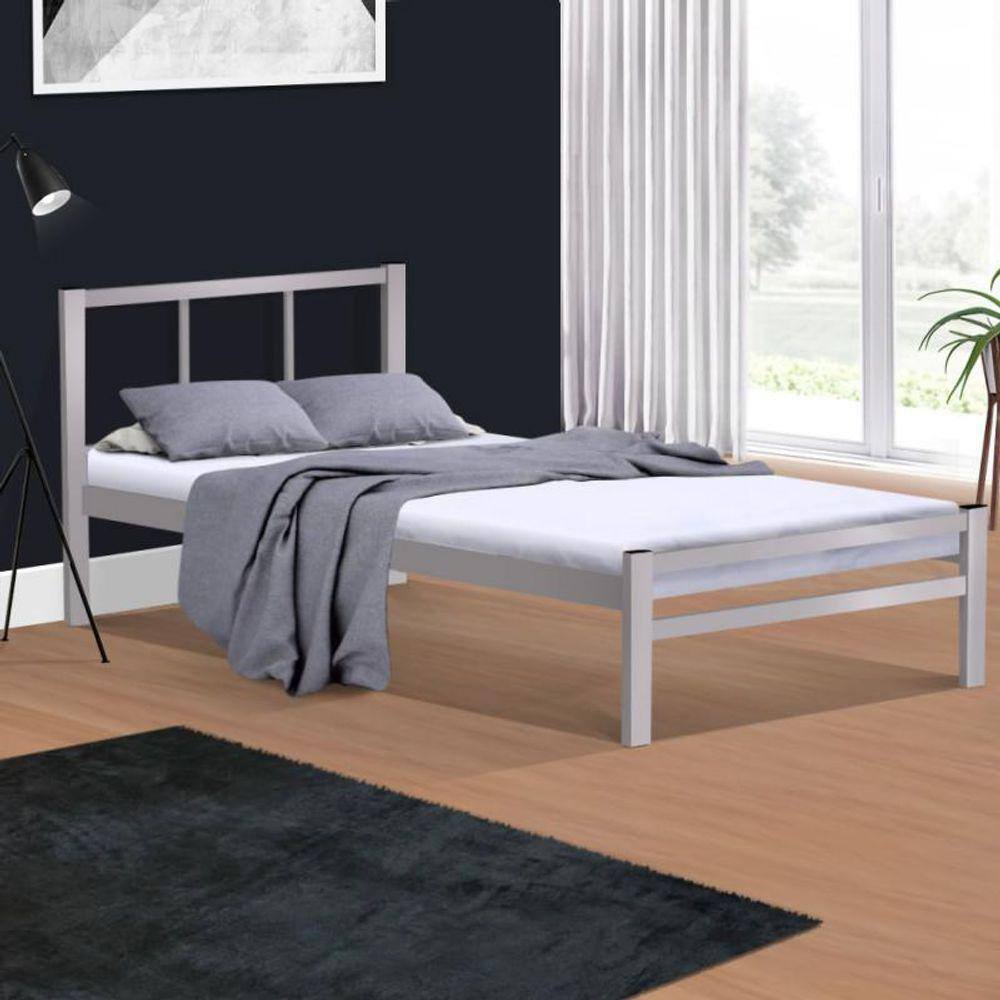 Cama de ferro tubular casal resistente Laís - Cinza