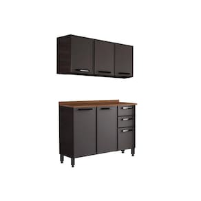 Cozinha Compacta Estilo 2 Peças (1 Armário + 1 Balcão) C2p08 Cinza/grafite - Bertolini