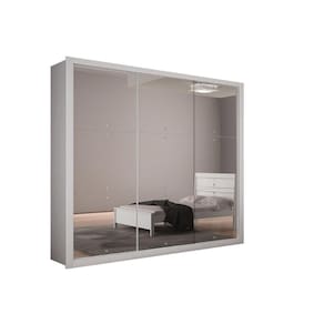 Guarda Roupa 3 Portas De Correr E 4 Gavetas C- Espelho Veneza Gold Branco - Rufato
