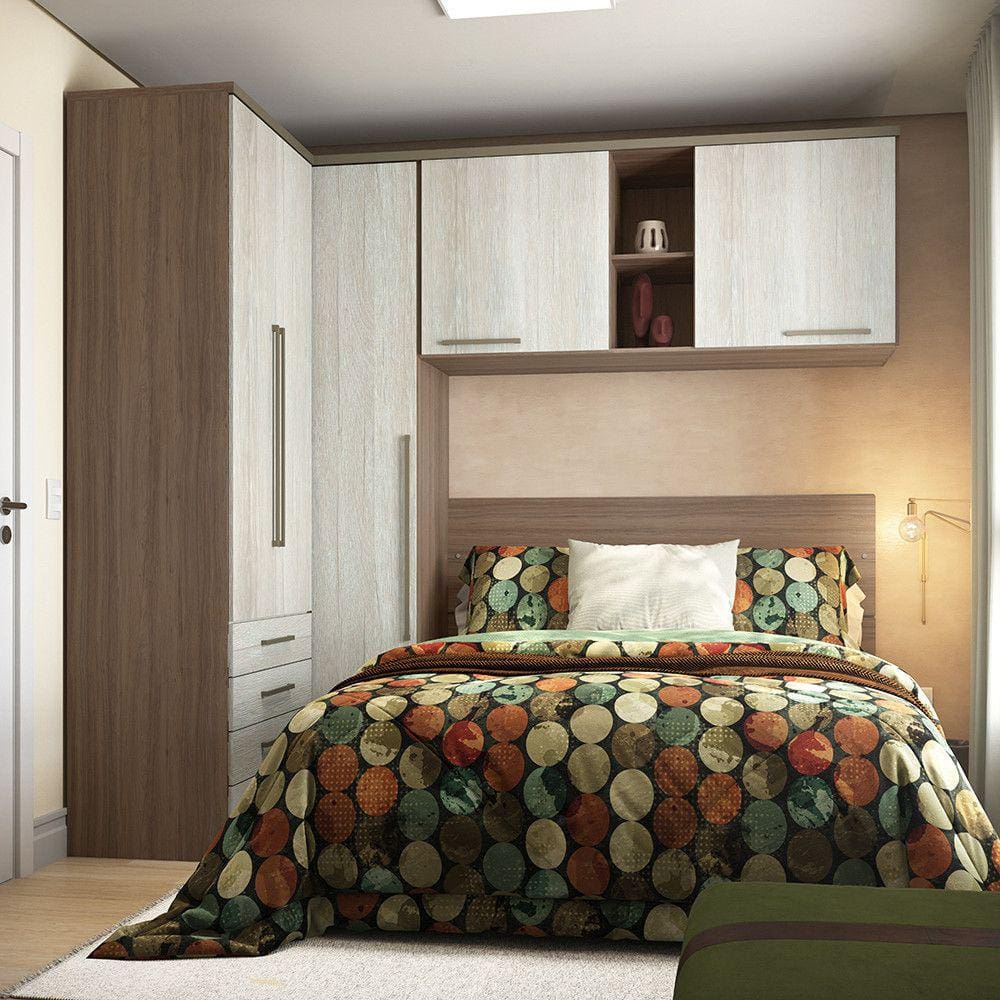 Guarda Roupa de Canto Queen 5 Portas 4 Gavetas Vanilla com Legno Crema Connect Luciane Móveis
