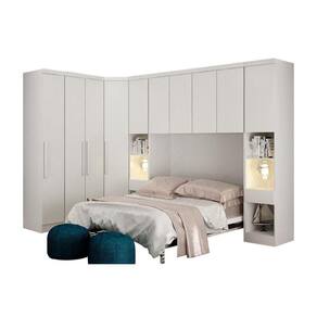 Quarto Modulado Casal Rizon 6 Peças (1 Armário Ponte 1 Closet 2 Guarda Roupas 2 Complementos) Branco