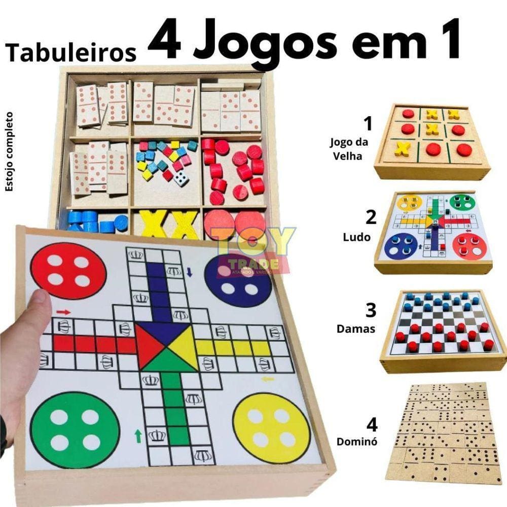 Jogo Ludo Com Tabuleiro De Madeira Mdf + 1 Dado E 16 Pinos