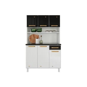 Armário De Cozinha Modulado Diamante Smart C/ 6 Portas E 1 Gaveta 105cm Branco/preto - Telasul