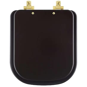 Assento Sanitário MDF Soft Close Quadra Marrom Fosco para Vaso Deca com Ferragem Dourada
