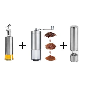Azeiteiro + Moedor De Café Manual + Moedor Sal E Pimenta