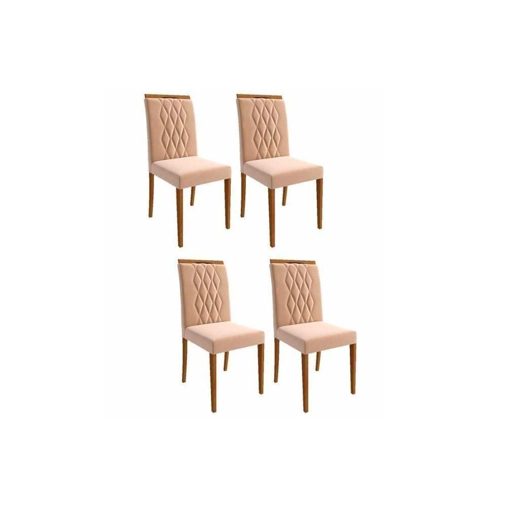Kit 4 Cadeiras 4 Un Madeira Suede Nude