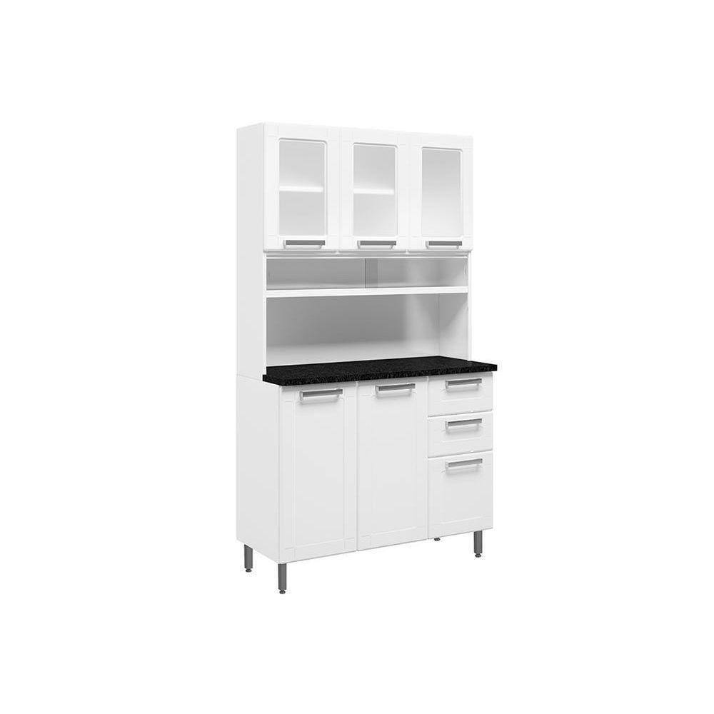 Kit De Cozinha Compacta Múltipla C/ 6 Portas (3 C/ Vidro) E 2 Gavetas 105cm Branco - Bertolini