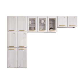 Kit De Cozinha Modulada 3 Peças Diamante (2 Armários + 1 Paneleiro) C/ Vidro Branco - Telasul
