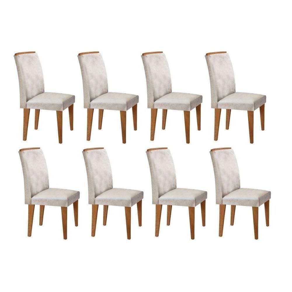 Kit 8 Cadeiras Lunara Imbuia Veludo Creme