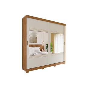 Guarda Roupa 2 Portas De Correr E 4 Gavetas Ec- 2 Espelhos E Pés Blumenau Avelã-Off White - Panan