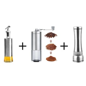 Azeiteiro + Moedor De Café Manual + Moedor Pimenta Sal Inox