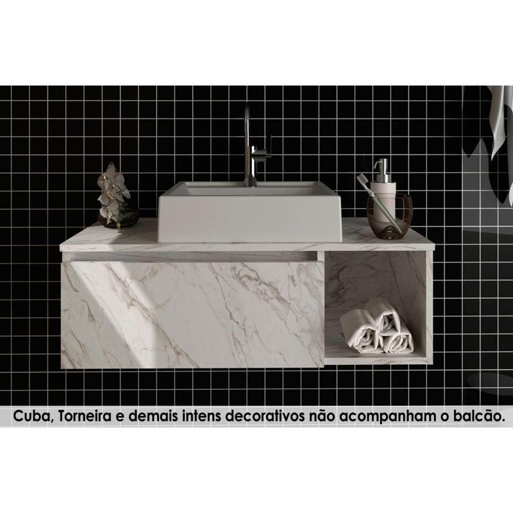 Balcão P- Banheiro Suspenso Bn3601 1 Porta Cor Mármore Branco - Tecno Mobili