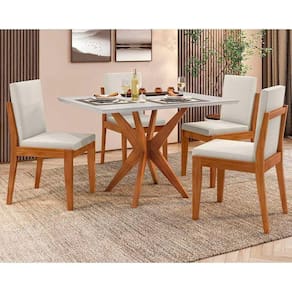 Mesa De Sala Jantar Donna C- Tampo Madeirado C- Vidro 120cm + Cadeiras Lady 4 Un Natural