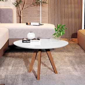 Pés de Madeira: Mesa de Centro Redonda para Sala Aconchegante Cor Branco