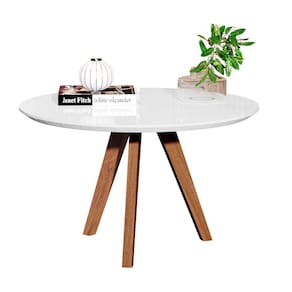 Mesa de Centro Redonda Branco de MDF com Borda Arredondada