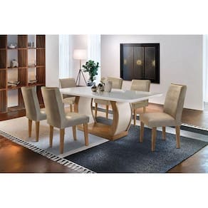 Sala De Jantar Completa C/ Tampo Madeirado C/ Vidro 6 Cadeiras Imbuia/chocolate Capuccino