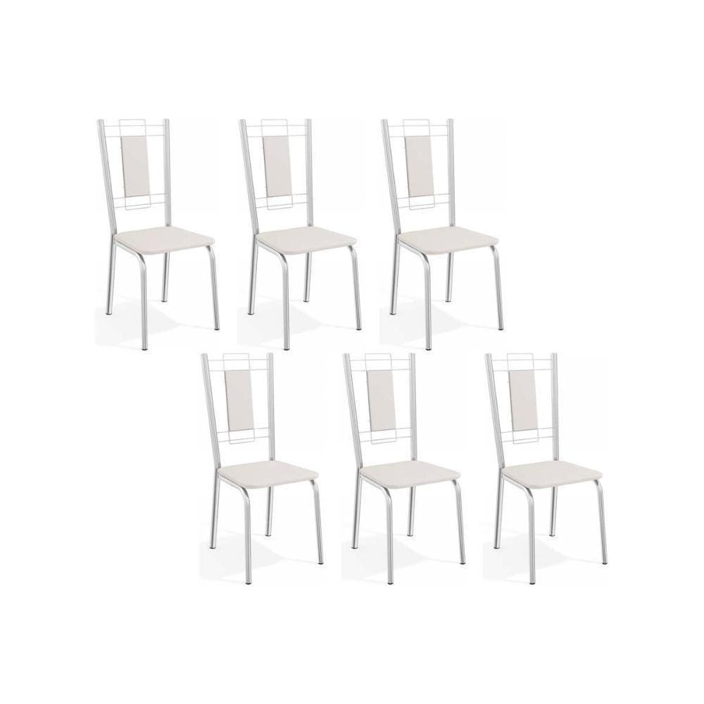 Cadeiras De Cozinha Florença C005 Kit 6 Un Cromada - Assento Branco 106 - Kappesberg