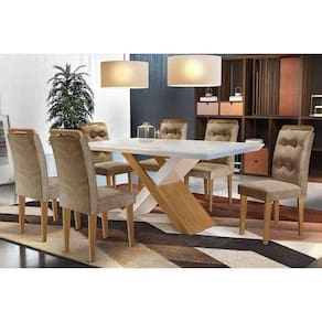 Kit Mesa C- Tampo Canto Reto 180cm + 6 Cadeiras Imbuia Chocolate