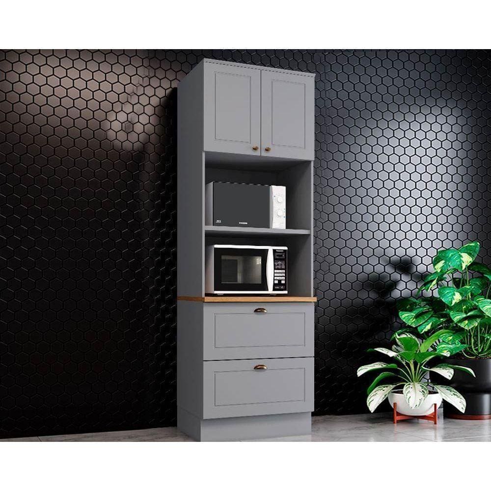 Módulo Cozinha Henn Americana Paneleiro C- 2 Portas E 2 Gavetas (2 Fornos) 71.5cm Cinza-nature