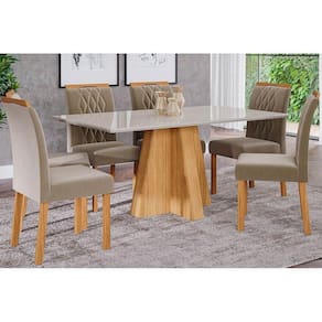 Kit Mesa Patrícia C- Tampo 160cm + 6 Cadeiras Madeira Suede Joli