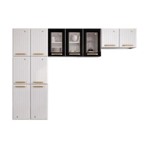 Kit De Cozinha Completa 3 Peças Diamante (2 Armários + 1 Paneleiro) C/ Vidro Branco/preto - Telasul