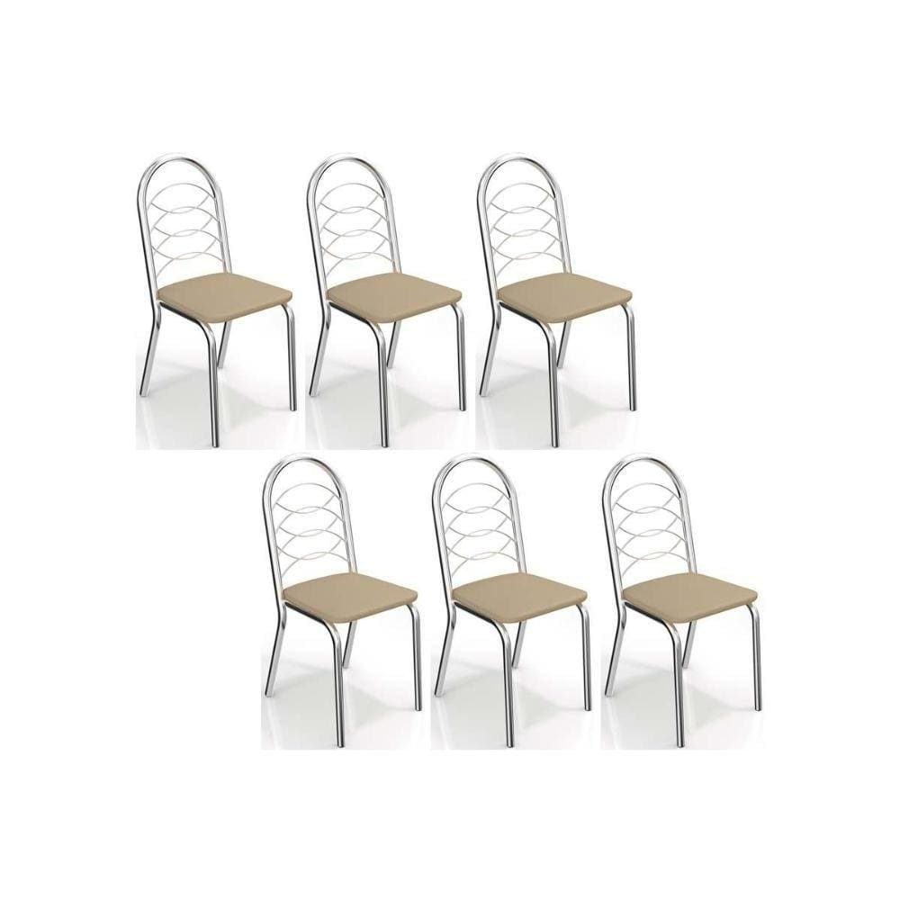 Cadeiras De Cozinha Holanda C009 Kit 6 Un Cromada - Assento Nude 16 - Kappesberg