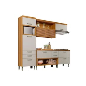 Kit De Cozinha Modulada 4pçs Princesa 1 Armário 2 Balcões 1 Paneleiro C4P16 Freijo/Off White Nesher